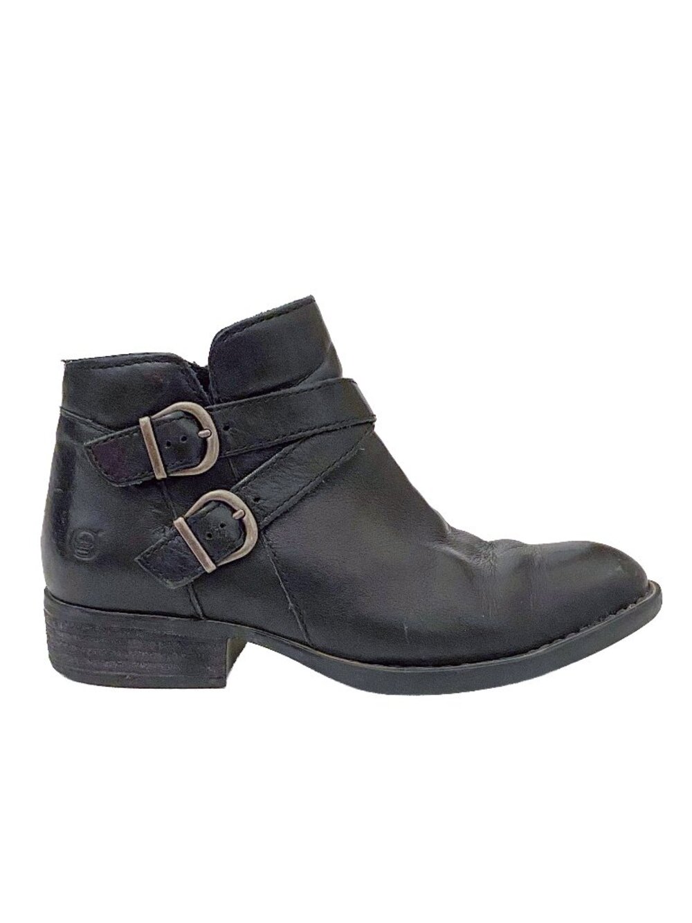 BORN Black Low Heel Leather Ankle Boots Booties Sz 6 Ozark Women's F71903 Moto